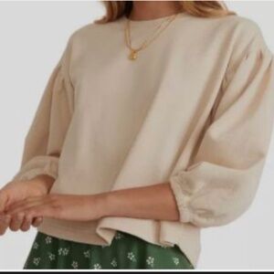 Marine Layer Womens Small White Jace Puff Sleeve Sweatshirt